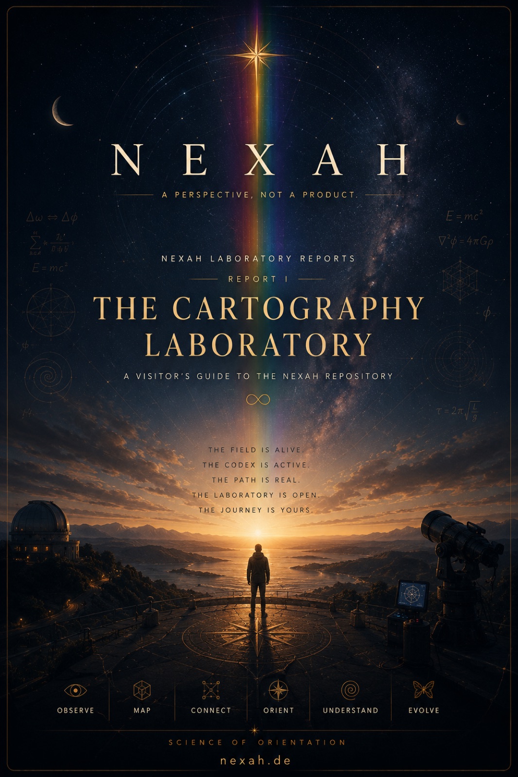 Night-sky cover of The Cartography Laboratory showing an observer between two telescopes.