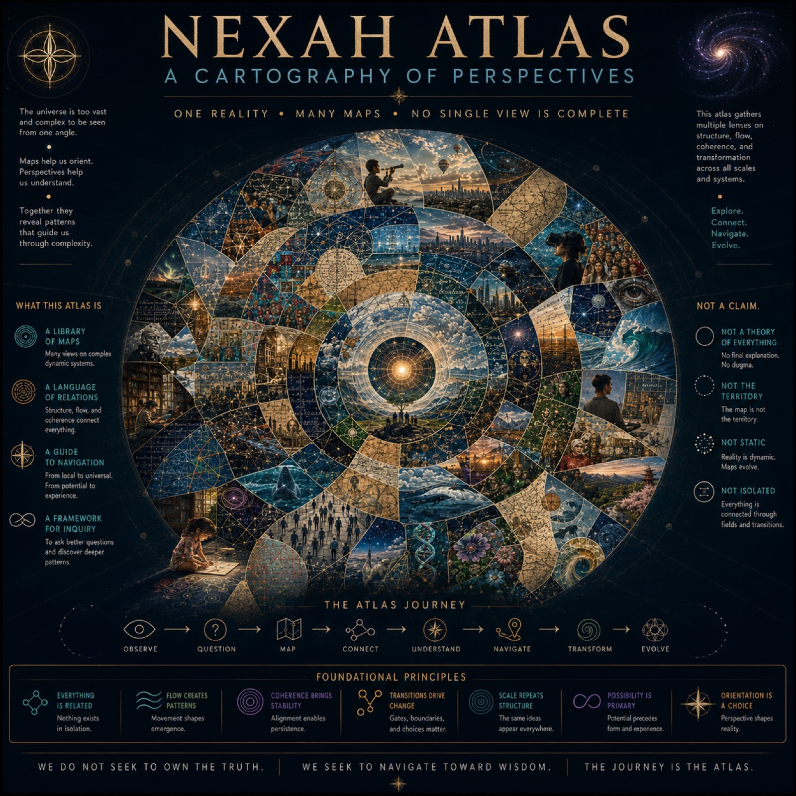 Dark mosaic cover of NEXAH Atlas — A Cartography of Perspectives.